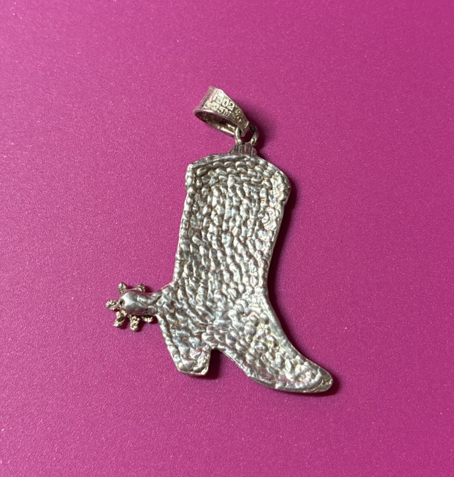 Vintage 925 Mex Silver Western Cowboy Cowgirl Boot Necklace Pendant