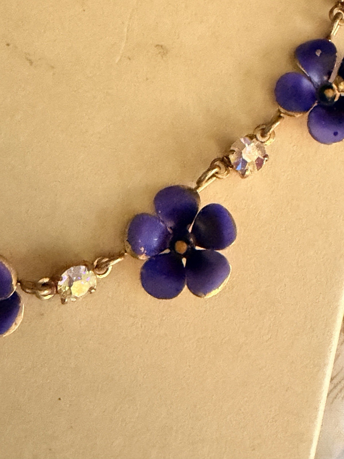 Antique Edwardian Revival Mid Century Modern Enamel Pansy Necklace Violet