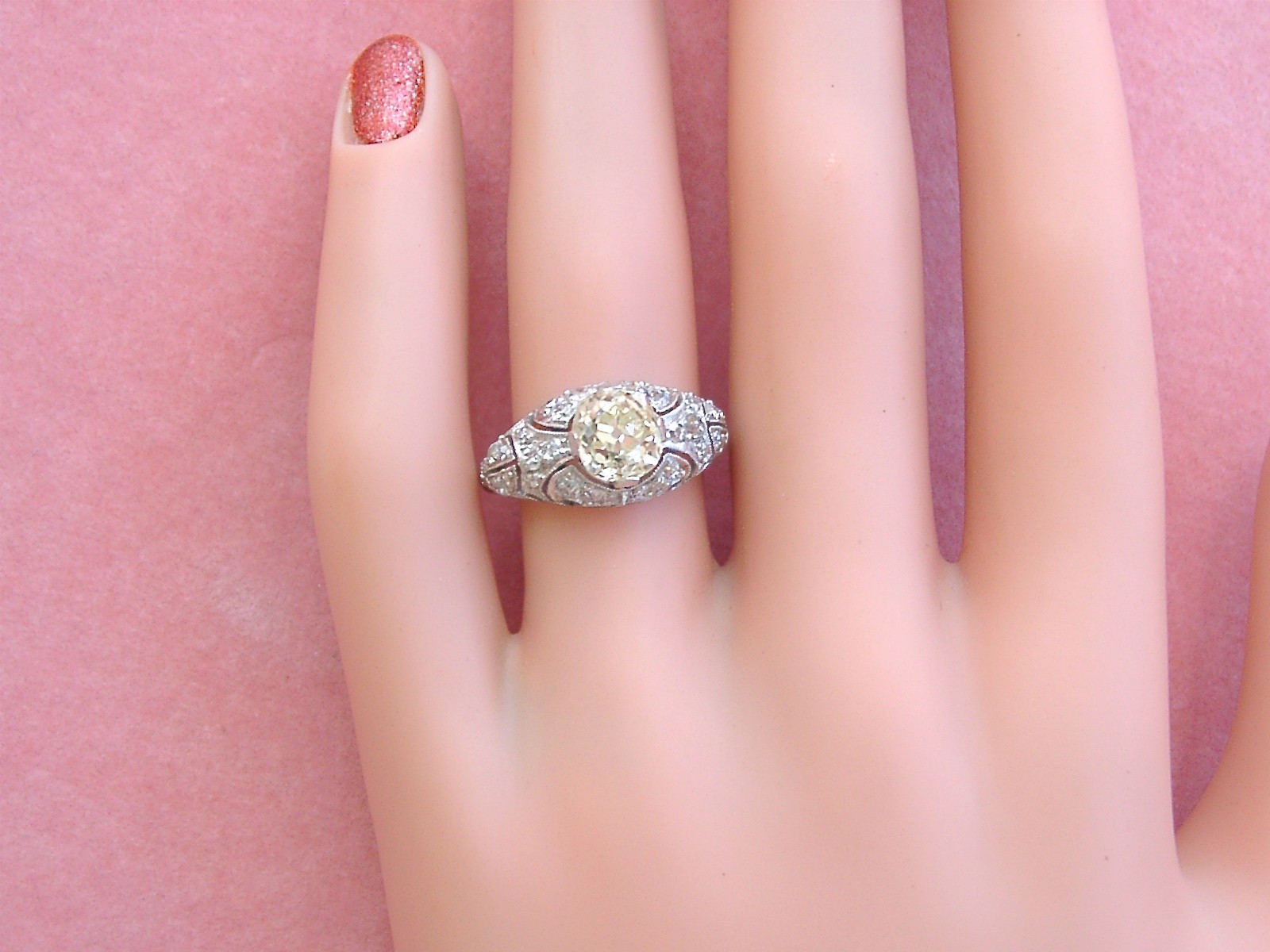 ANTIQUE ART DECO 1.52ct YELLOW EURO DIAMOND PLATINUM ENGAGEMENT RING 1930 sz 6.5