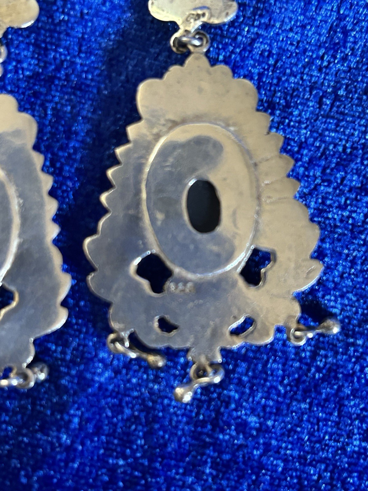 Vintage Estate Sterling Silver & Glass Handmade Chandelier Pierced Earrings Big