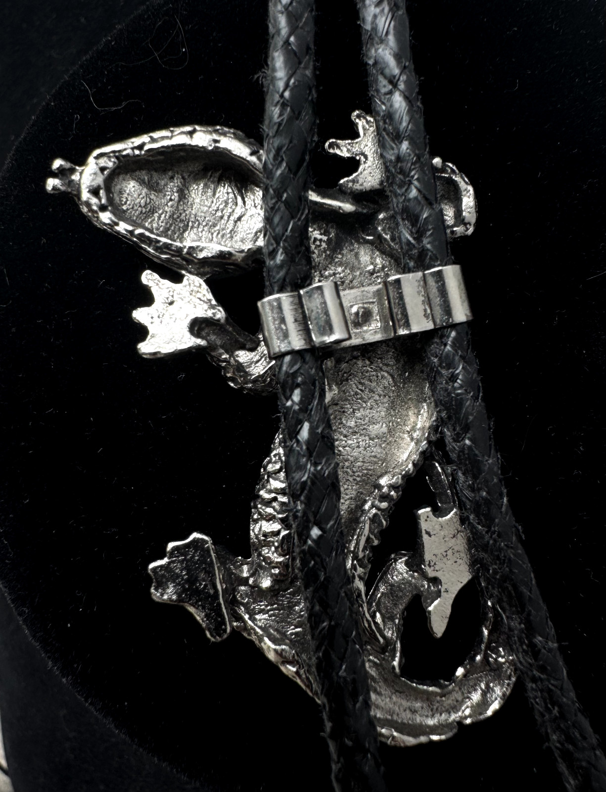 Lizard Gecko Bolo Tie Silver Tone Blue Stones South Western Cowboy Cowgirl 2.5″