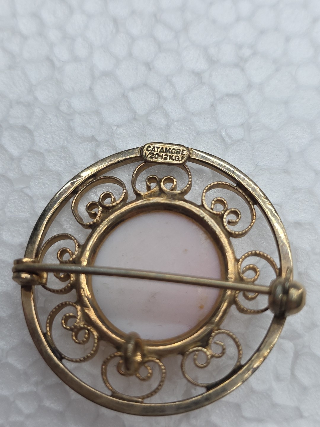 Vintage Catamore 1/20 12k Gold Filled GF Cameo Pin Brooch – 1 1/4″