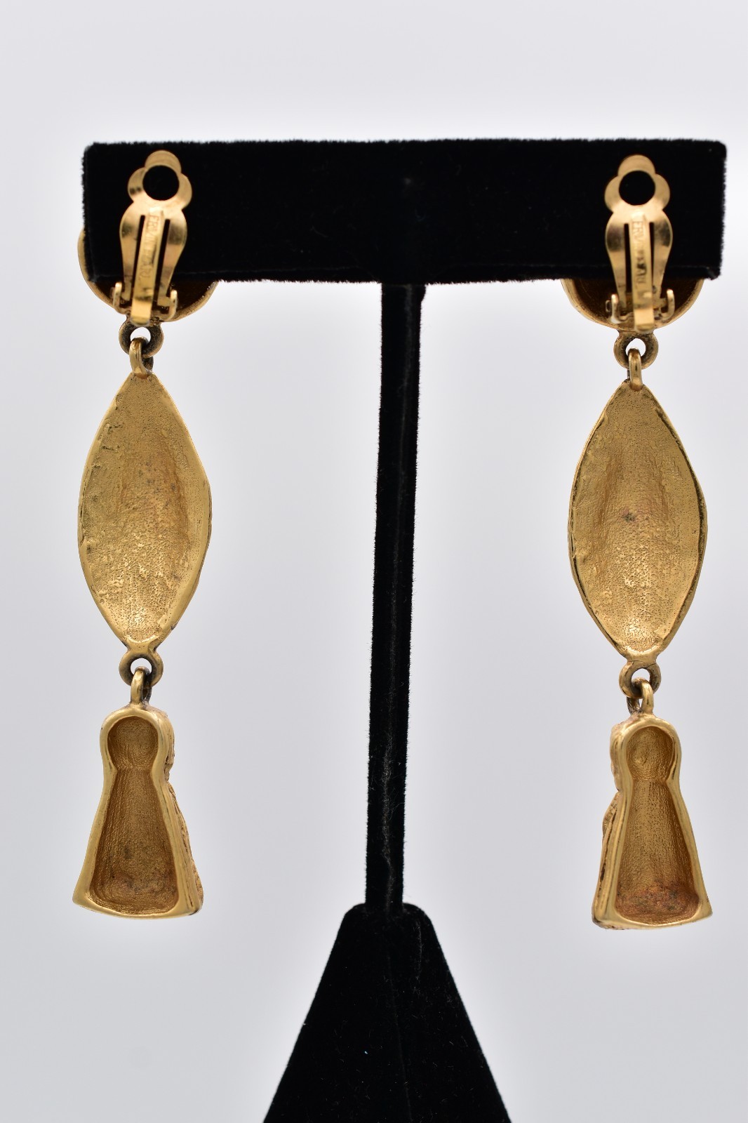 Erwin Pearl Vintage Gold Tassel Clip On Earrings Textured Statement Signed BinAV