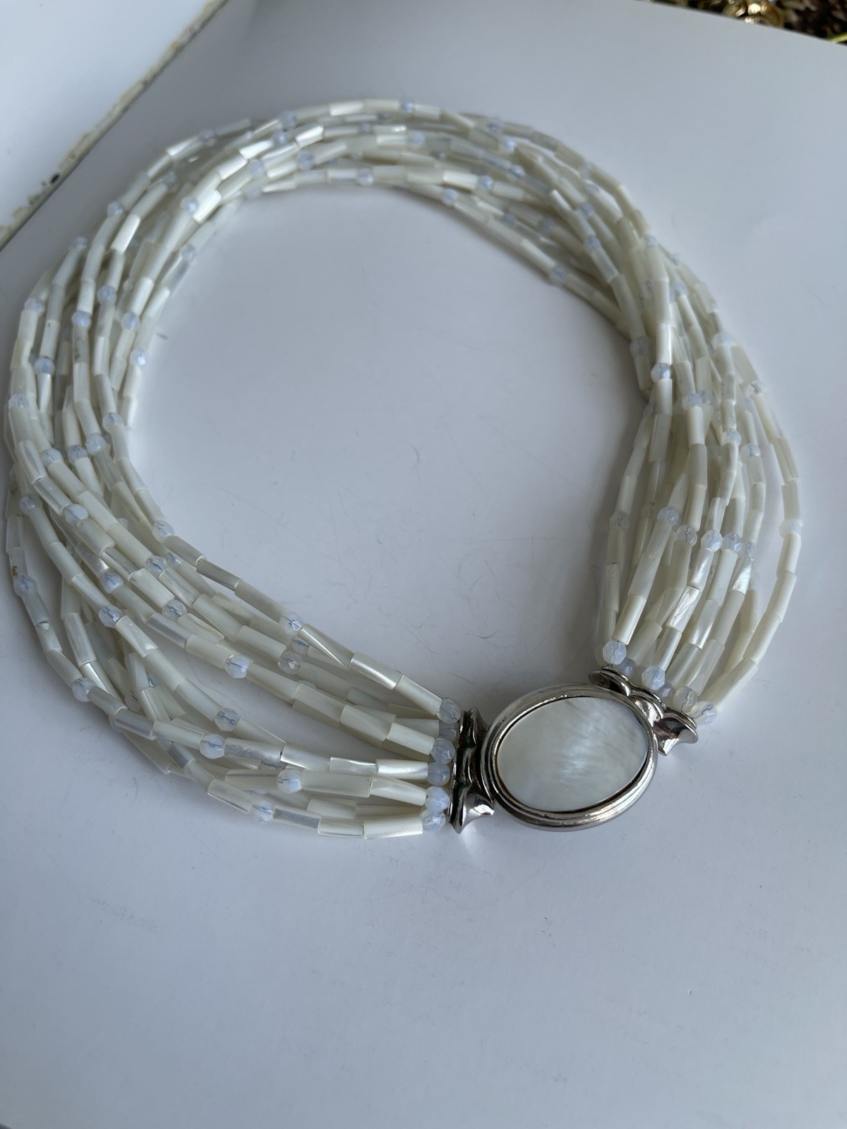 Vintage Signed Barrera Multi-strand Mother Of Pearl Necklace Beaded Statement