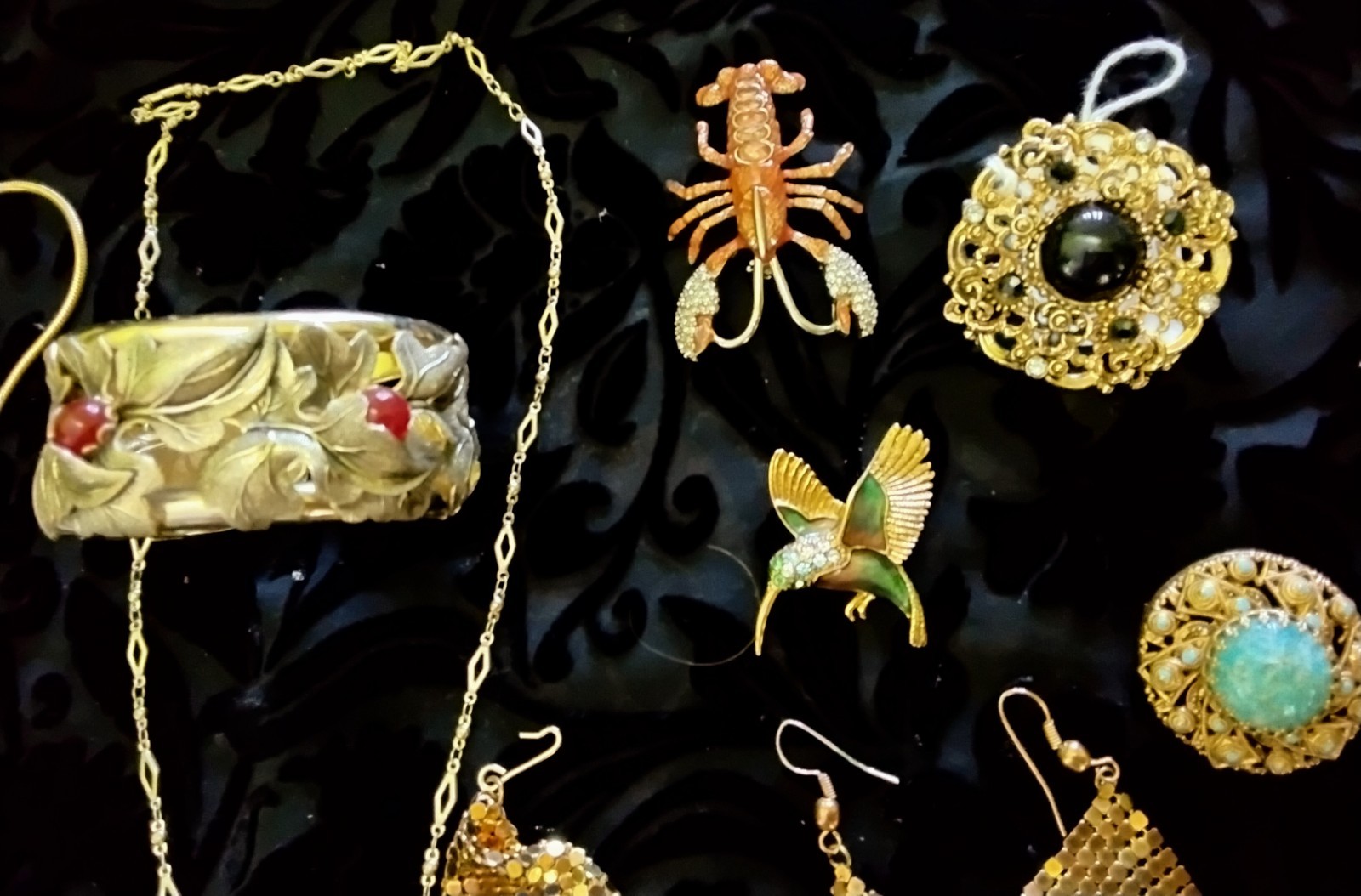 Vintage designer signed gold tone cabochon jewelry lot