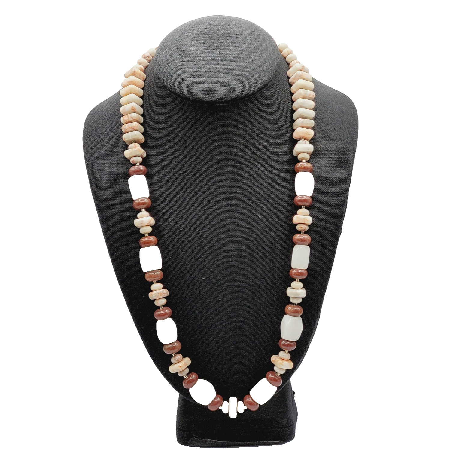 Southwest Style Crafted Brown Hued Jasper with White Quartz Silver Tone Necklace