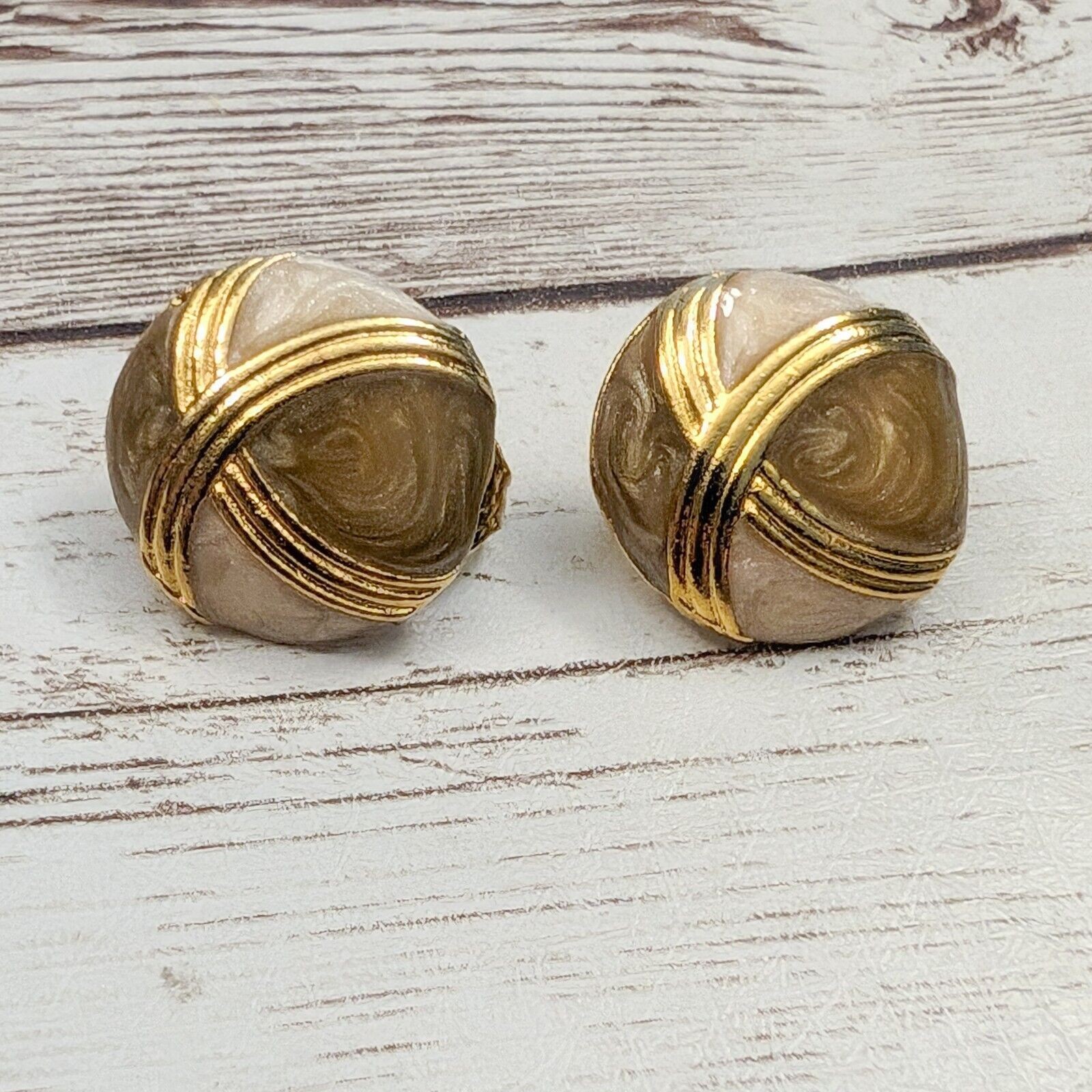 Vintage Clip On Earrings – Different Shades of Brown with Gold Tone Crossover