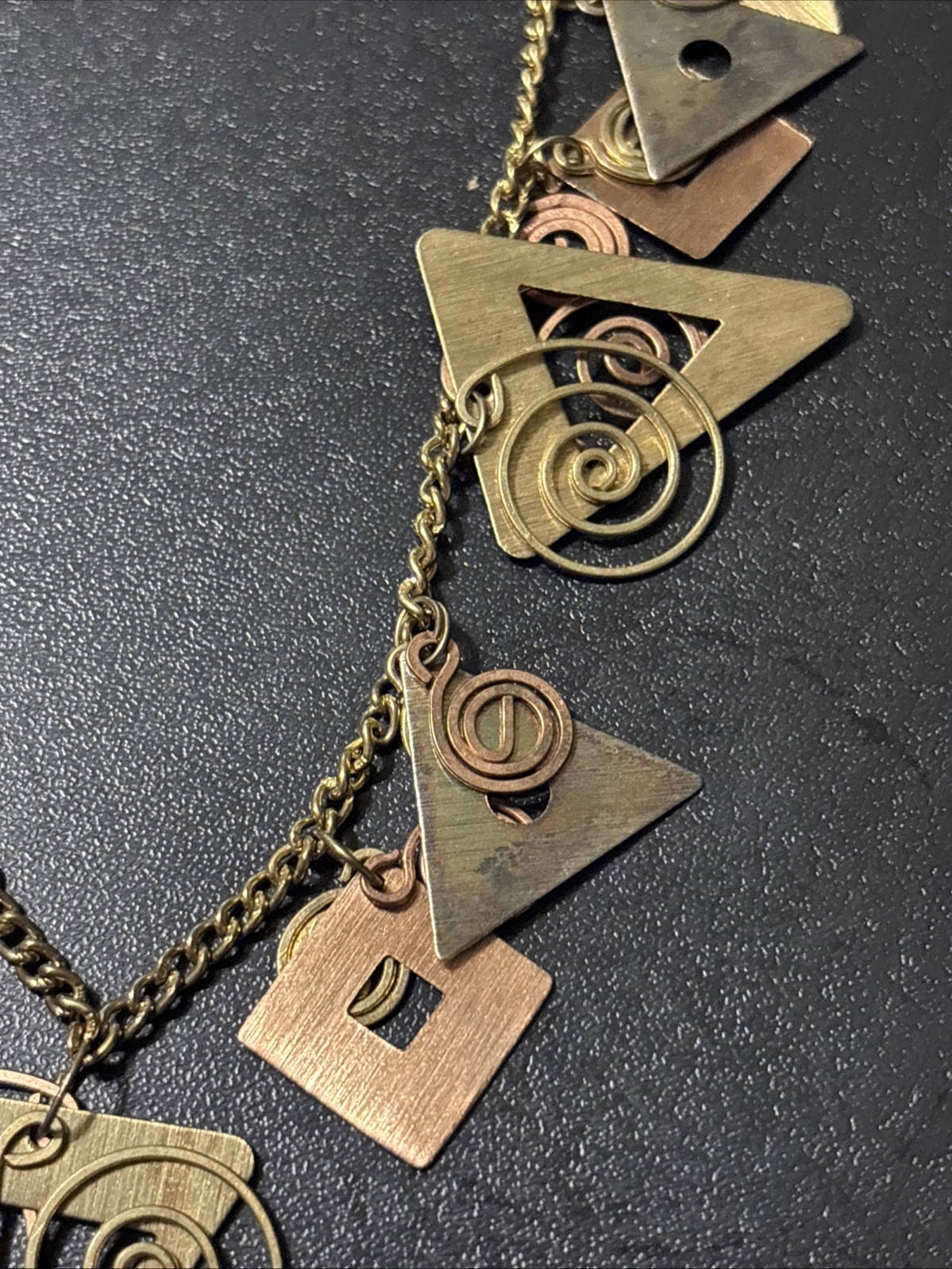 Artist Mixed Metal Brutalist Modernist Geometric Statement Necklace Brass Copper