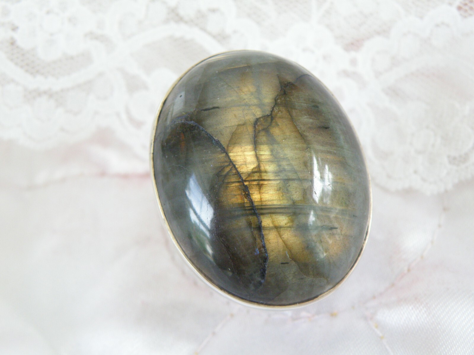 Vintage HUGE Sterling Silver 925 Natural Labradorite Statement Ring Size 7