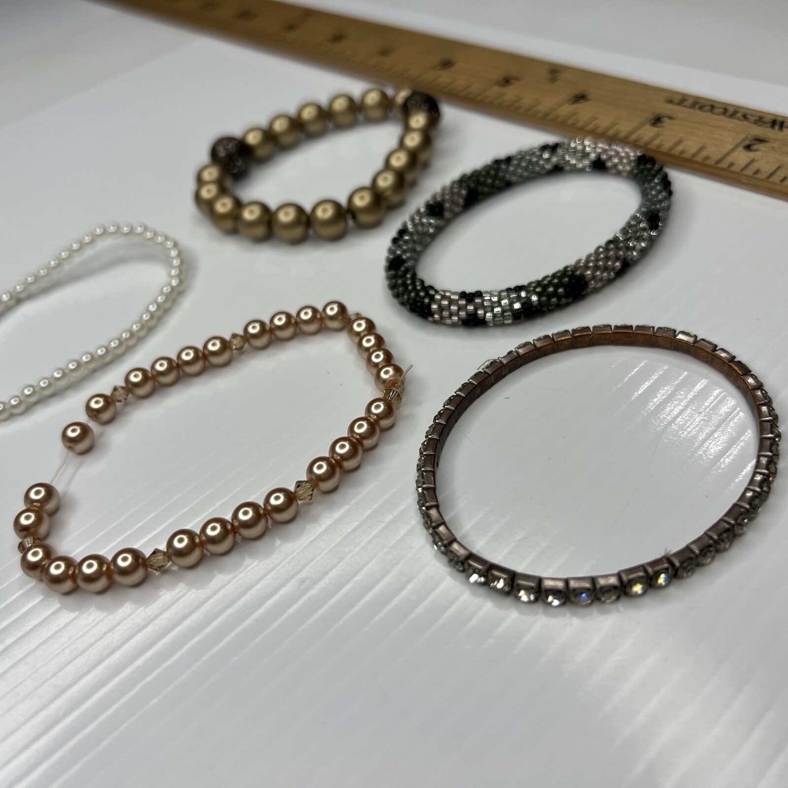 H6 Lot Champagne Pearls Strands Stretch Beaded Boho Hippie Retro Bracelets