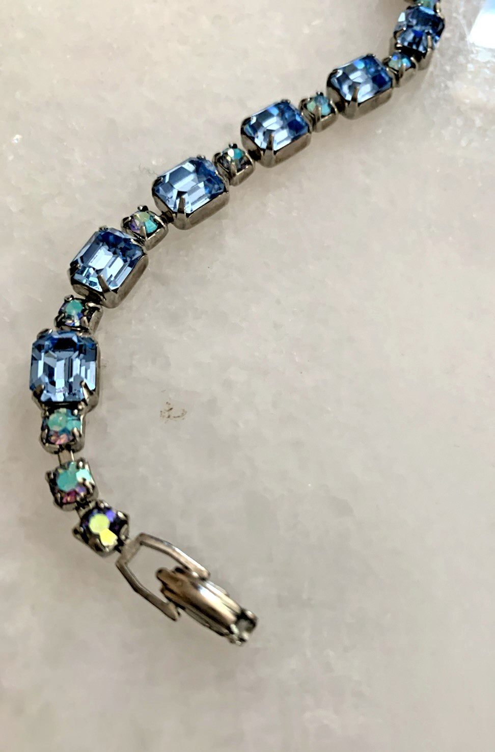 Weiss Vintage Blue Emerald and Round Cut Rhinestone Bracelet