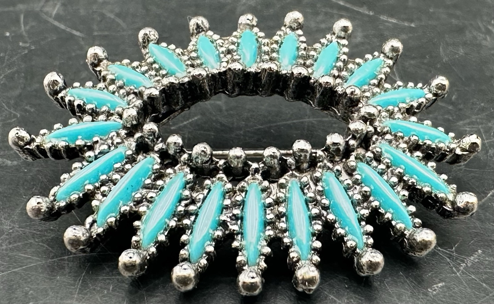 Vintage Faux Turquoise Silvertone Bolo Tie and Brooch Pin Southwestern Western