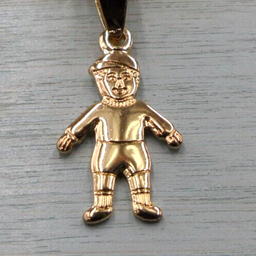 CM Signed Pendant Necklace 1920s Boy Child Figure Charm Station Ball Chain 21″