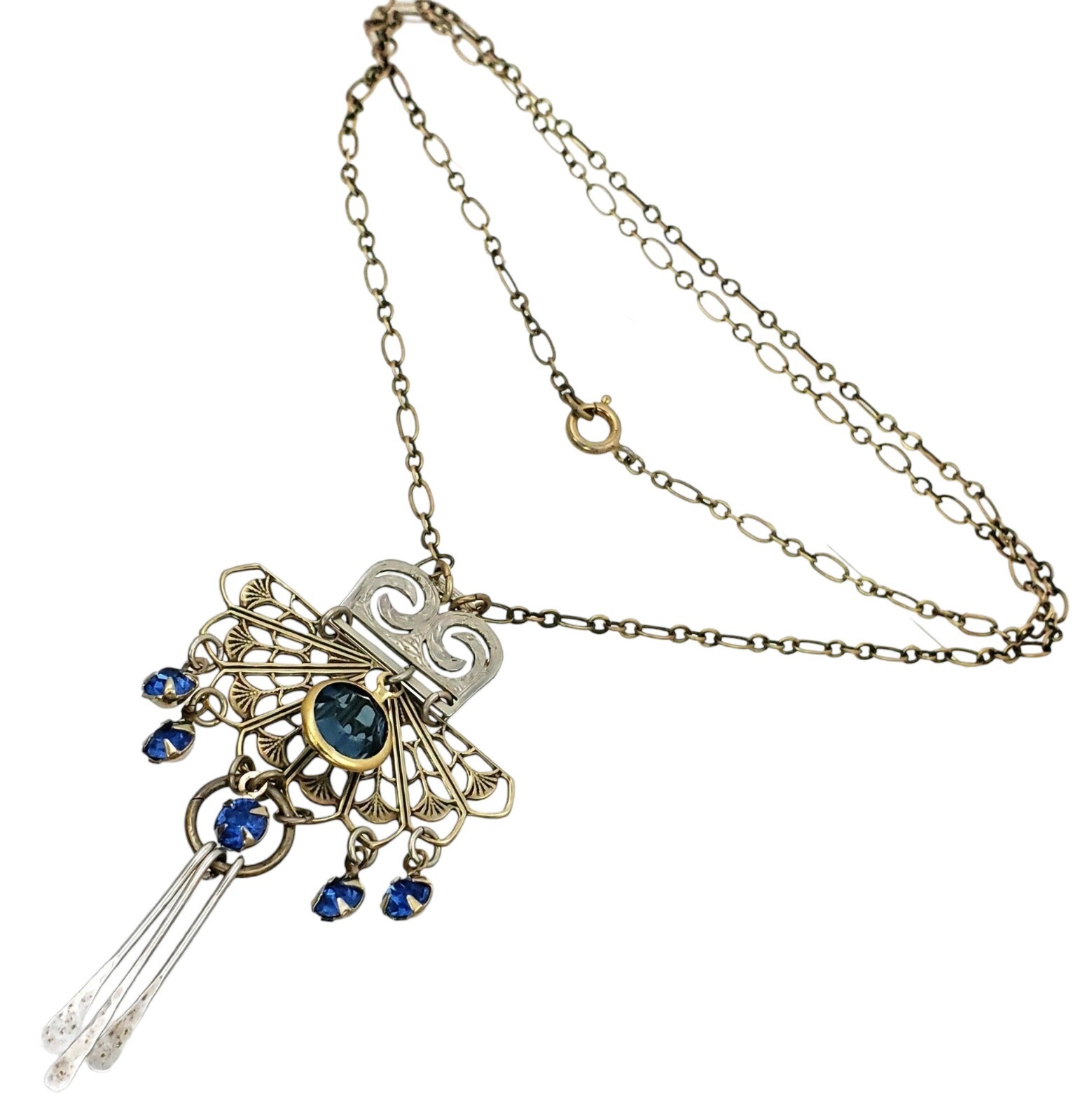 Hadley Antique Art Deco 14K GF 925 Handmade Austrian Crystal Tassel Necklace 18″