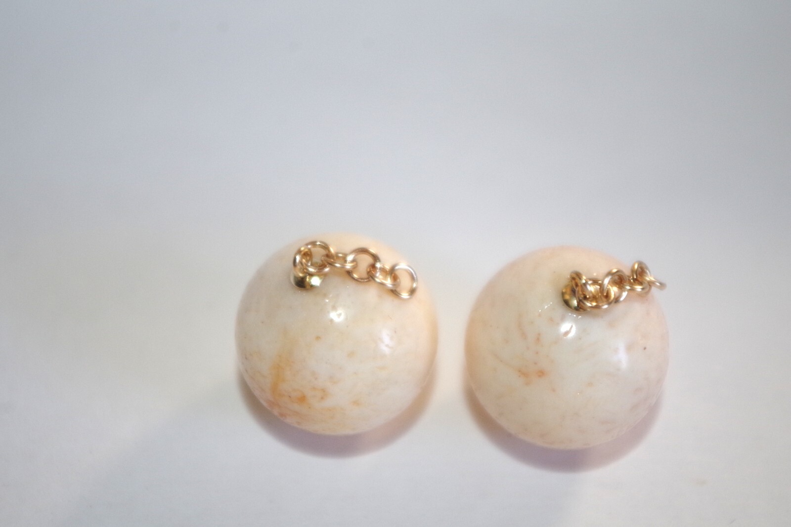 ANTIQUE 14K GF ANGEL SKIN CORAL BALL 17.5 MM CORAL JACKET DROP EARRINGS JACKETS