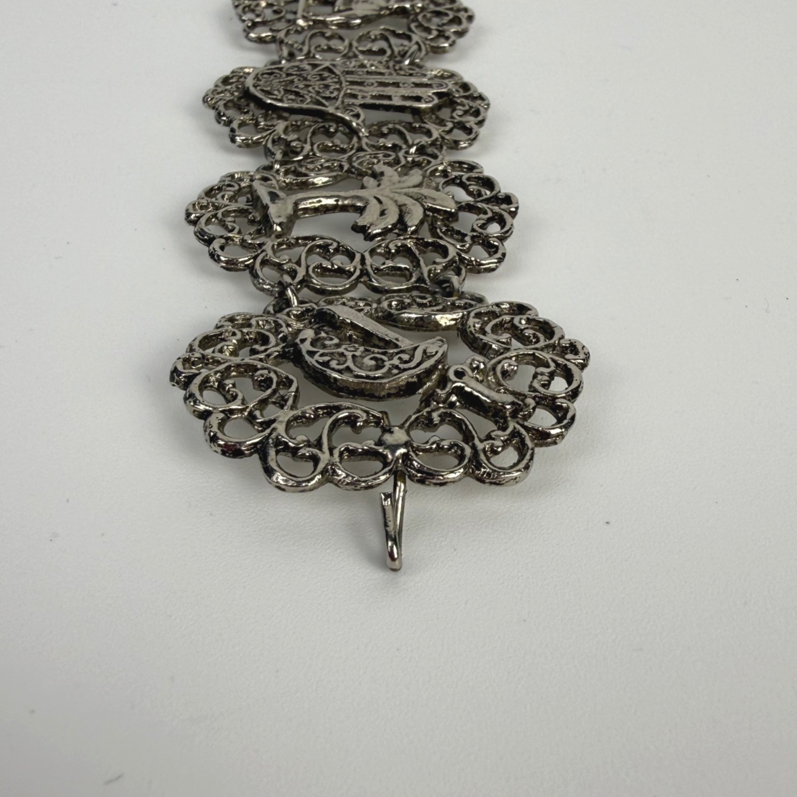 Vintage Silver-Tone Filigree Panel Bracelet De Maroc Morocco Boho Souvenir