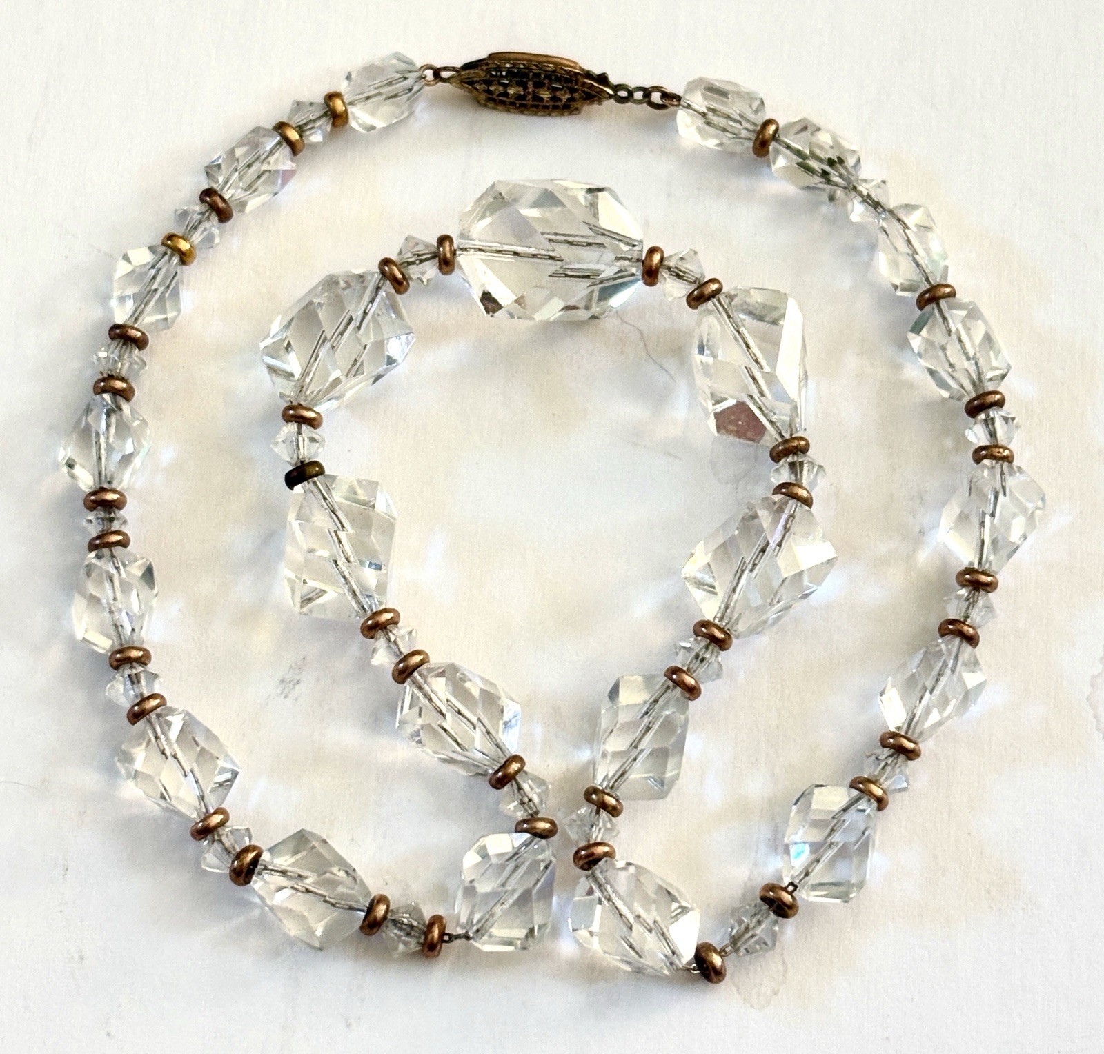Vintage Art Deco Crystal/Faceted Glass Graduated Beaded Necklace Strung on Chain