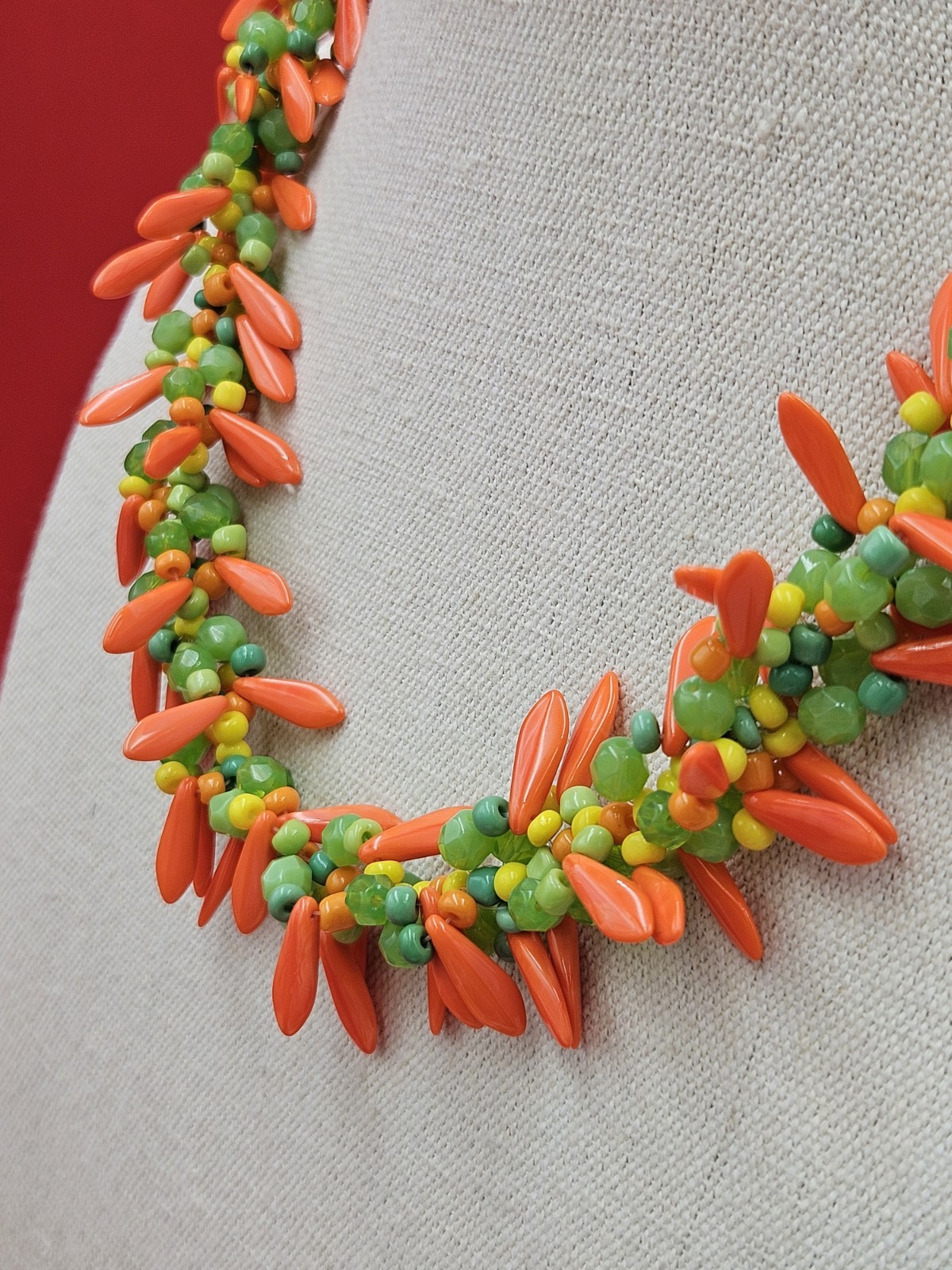 Vintage Colorful Glass Beaded Tutti Frutti Necklace Corn Carrots Peas