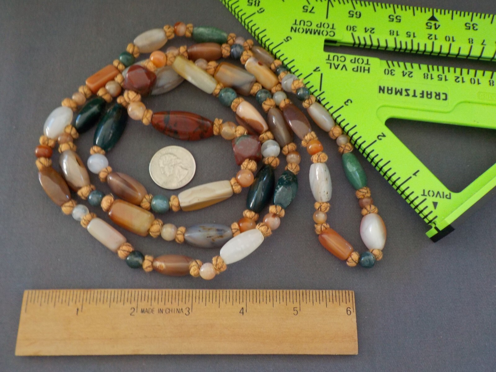 Vintage Strand Necklace Polished Mixed Stones Shapes Semi Precious Agate Quartz