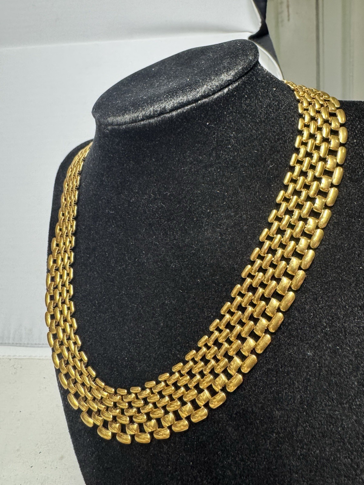 Vintage Napier Thick 80s Gold Tone Panther Link Chain 16” Necklace Choker Collar