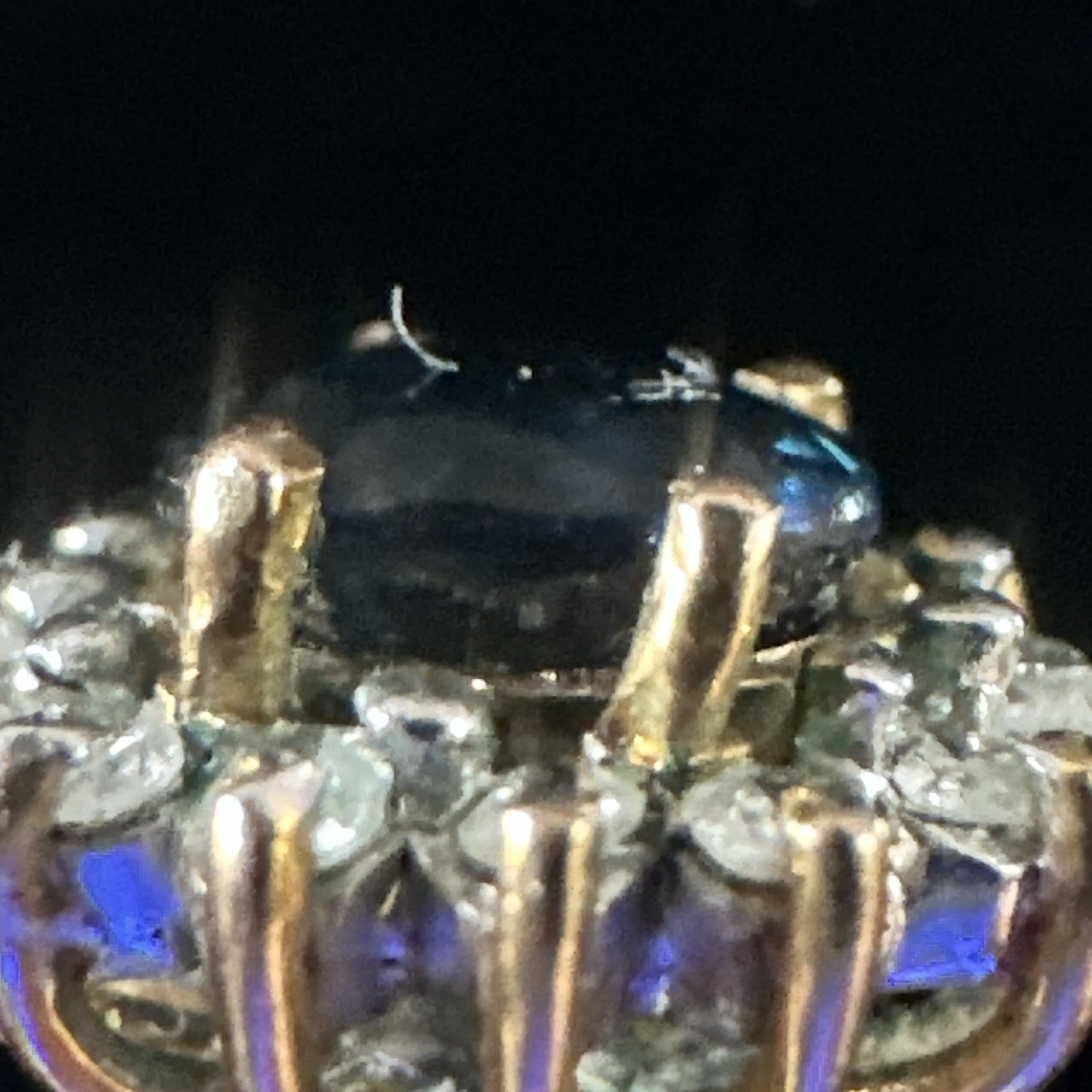 Vintage Yellow Gold Oval Blue Sapphire Halo Cluster Ring, Diamond Accents, 4/5