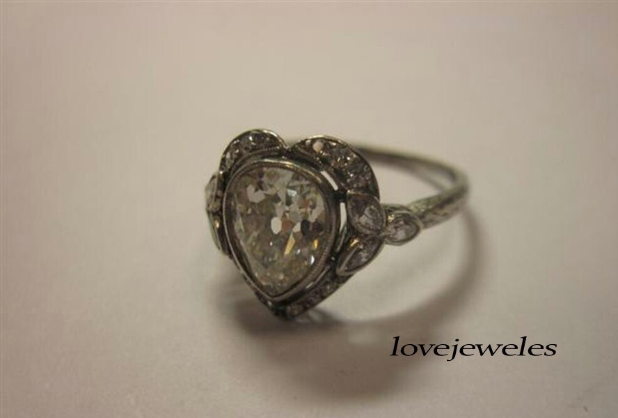 3CT Pear Lab-Created Diamond Vintage Heart Shape Art Deco Ring 14K White Gold FN