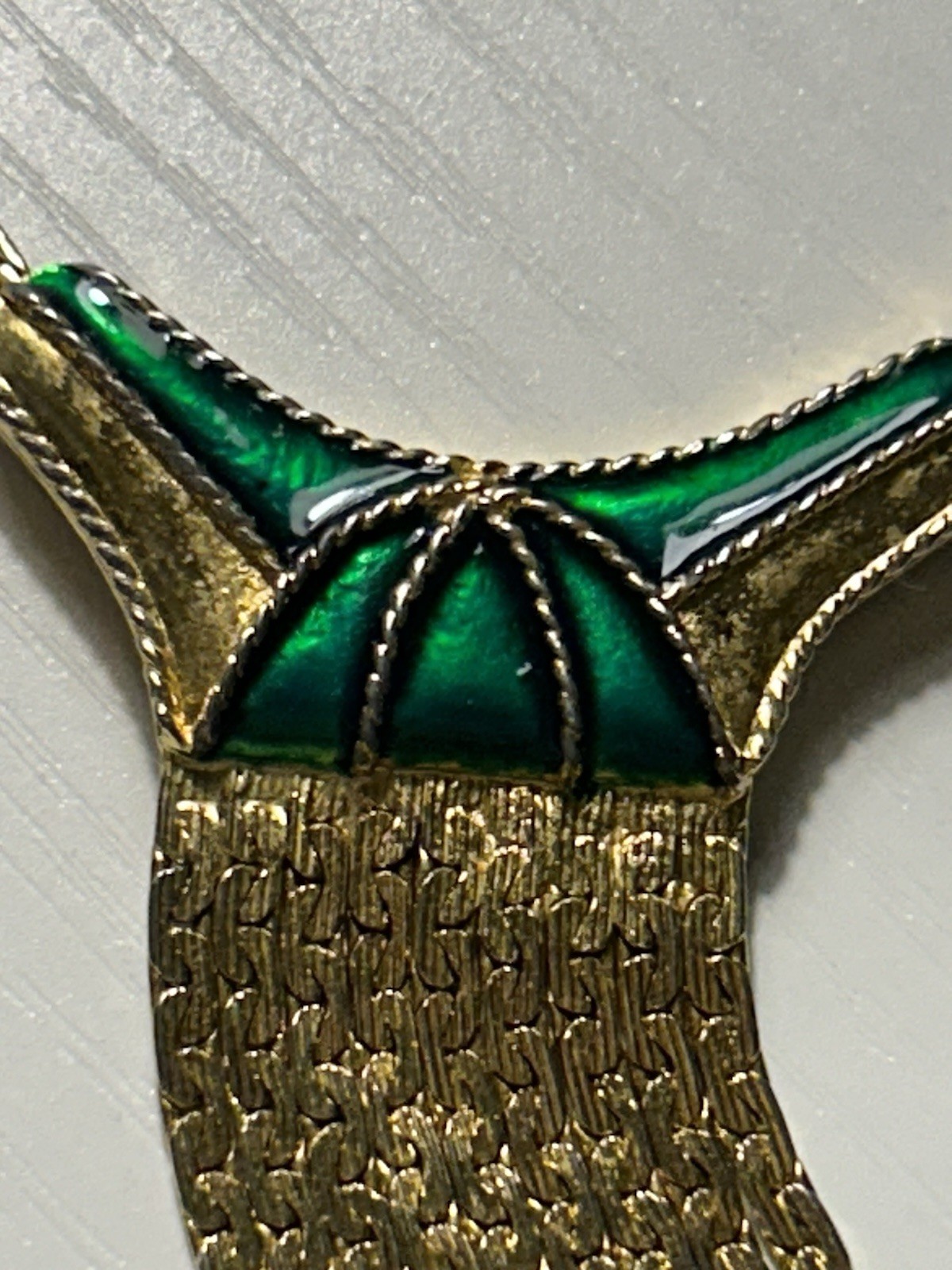 Vintage 1865 Signed Egyptian Revival Green Enamel Fringe Tassel Necklace 60s 64g