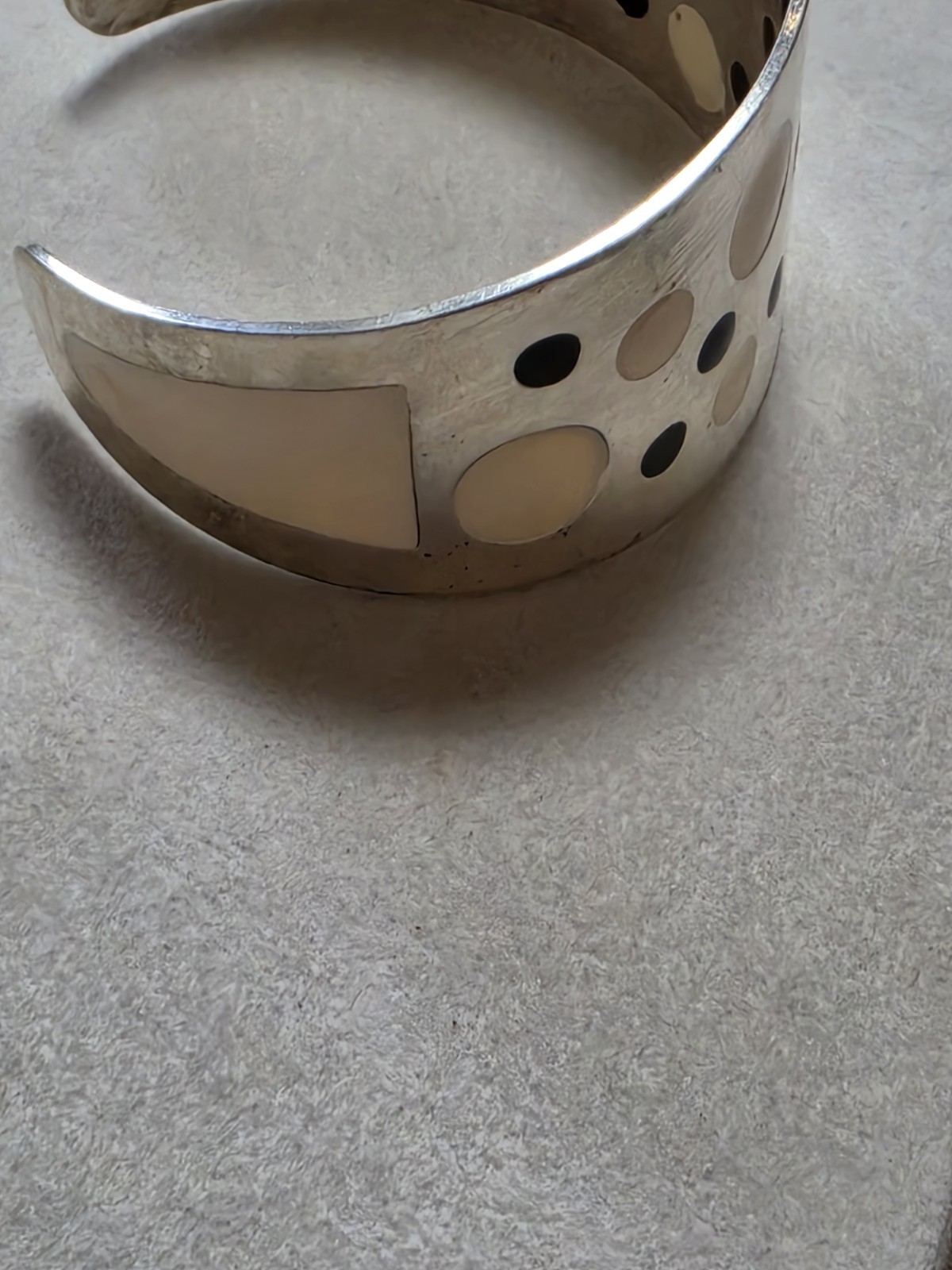 MCM 1960’s RetroPolka-dot Enamel Swiss Cheese Opp Art Silver Tone Cuff Bracelet