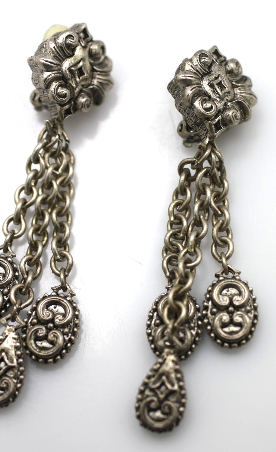 Premier Designs Jewelry USA drop dangle silver tone chains clip on earrings