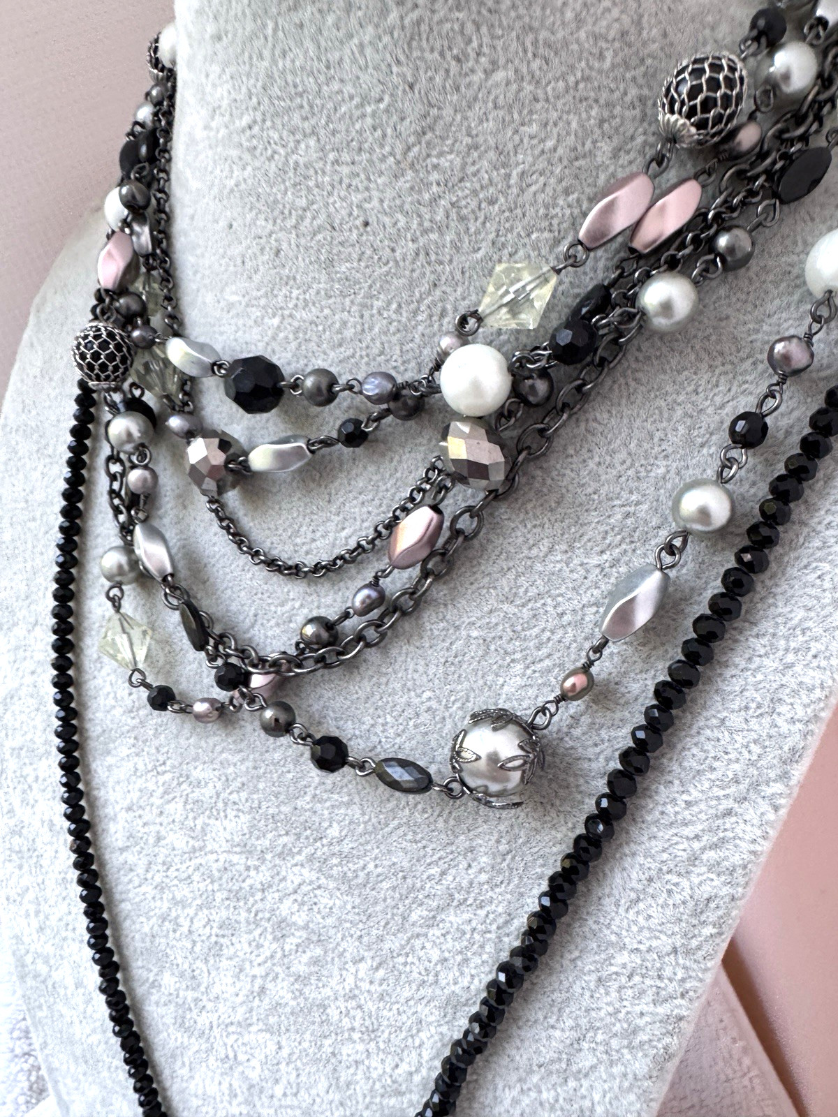1940s Repro y2k GOTH Coquette Modernist **2 Necklaces** stack Lot Choker Unique