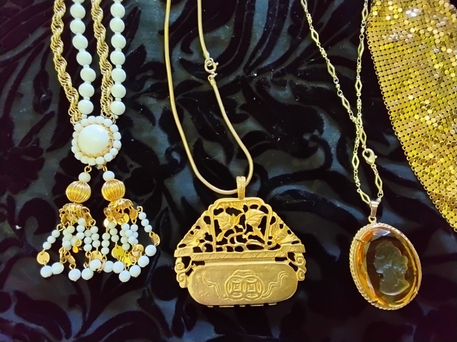 Vintage designer signed gold tone cabochon jewelry lot