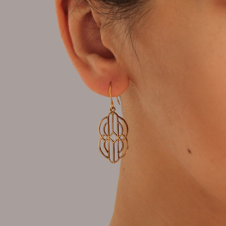 Art Deco Earrings 1920s Earrings, Geometric Chandelier Earrings, Wear Every Day