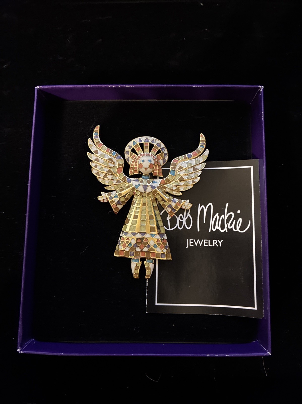 Bob Mackie Guardian Angel Mosaic Enamel Large 3″ Brooch/Pin New NIB