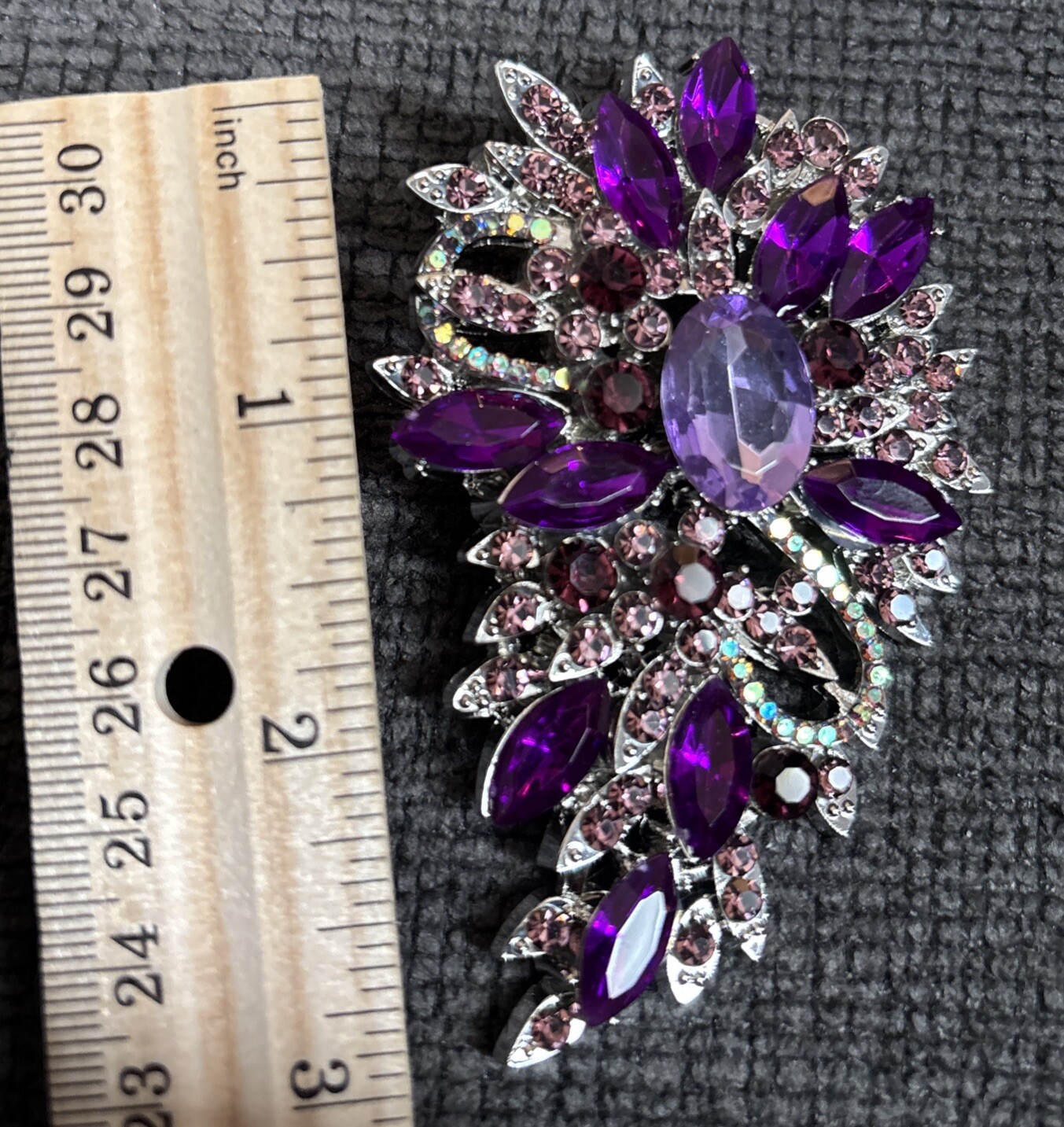Silvertone Purple Pink Acrylic Faux Rhinestone Pin (A53)