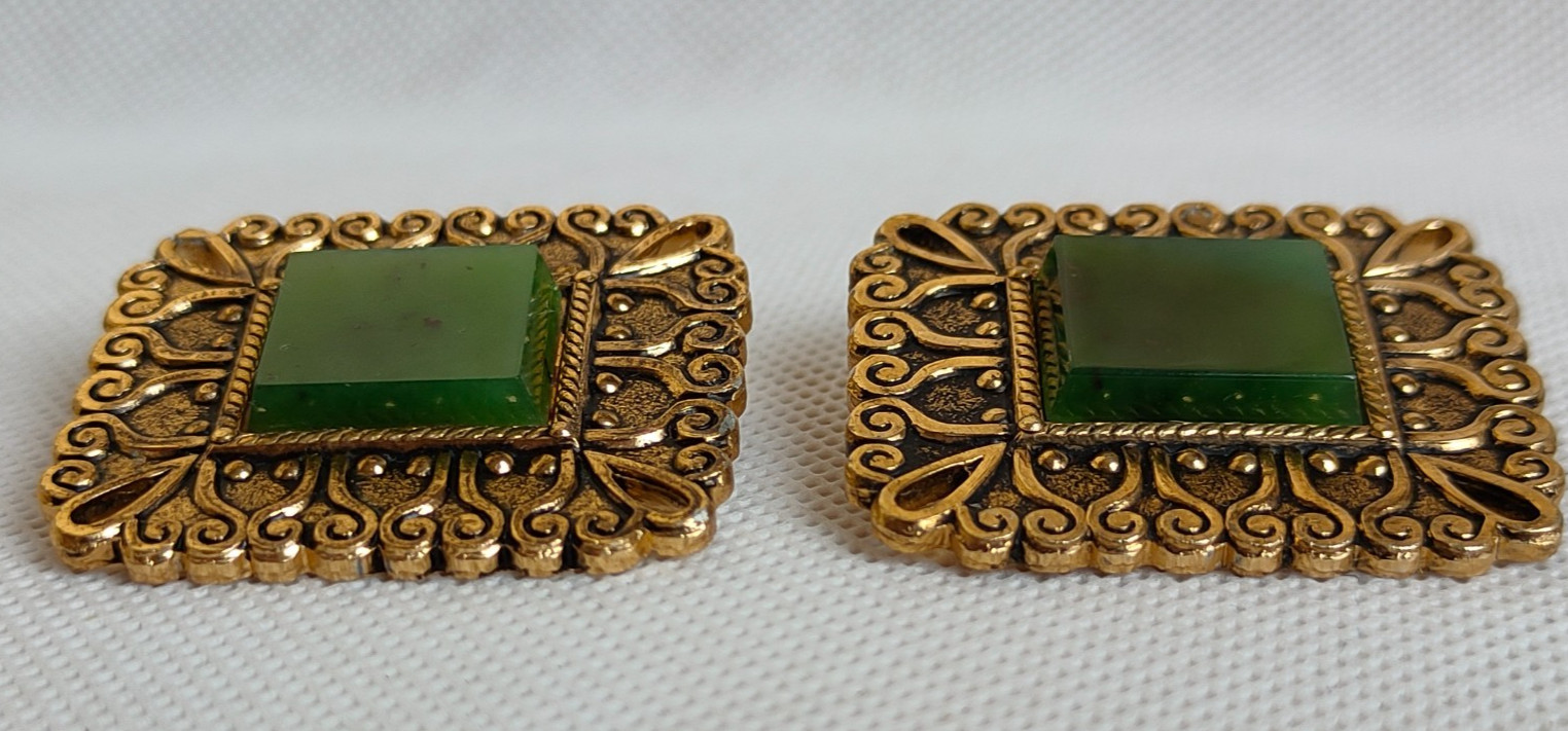Vintage Soviet beautiful brooches with jade stones, 2 pcs. USSR.