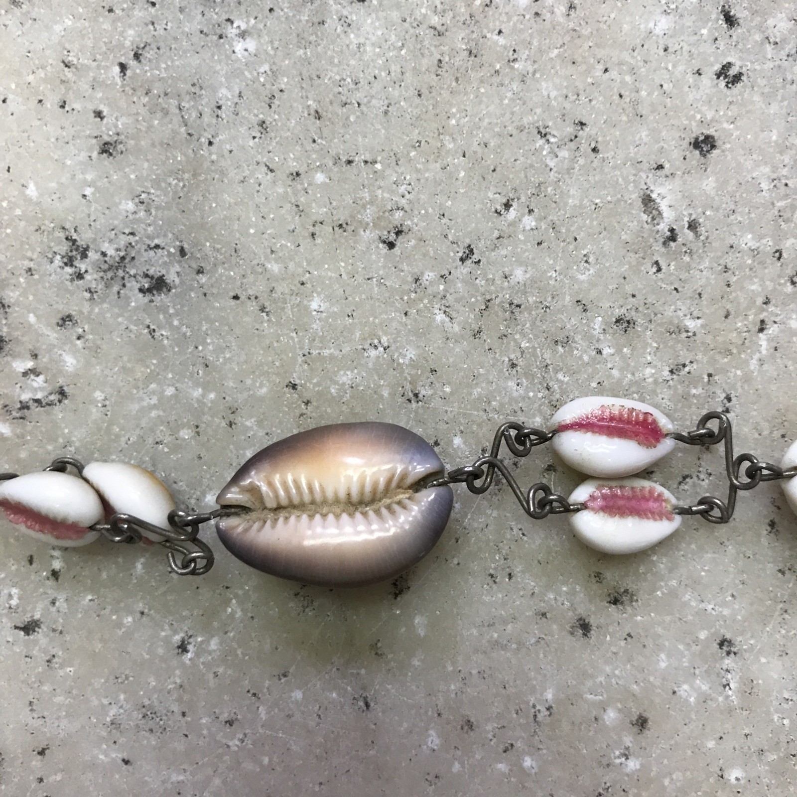 Vintage Souvenir Seashell Bracelet Real Mixed Shells Brown & White Shells Metal