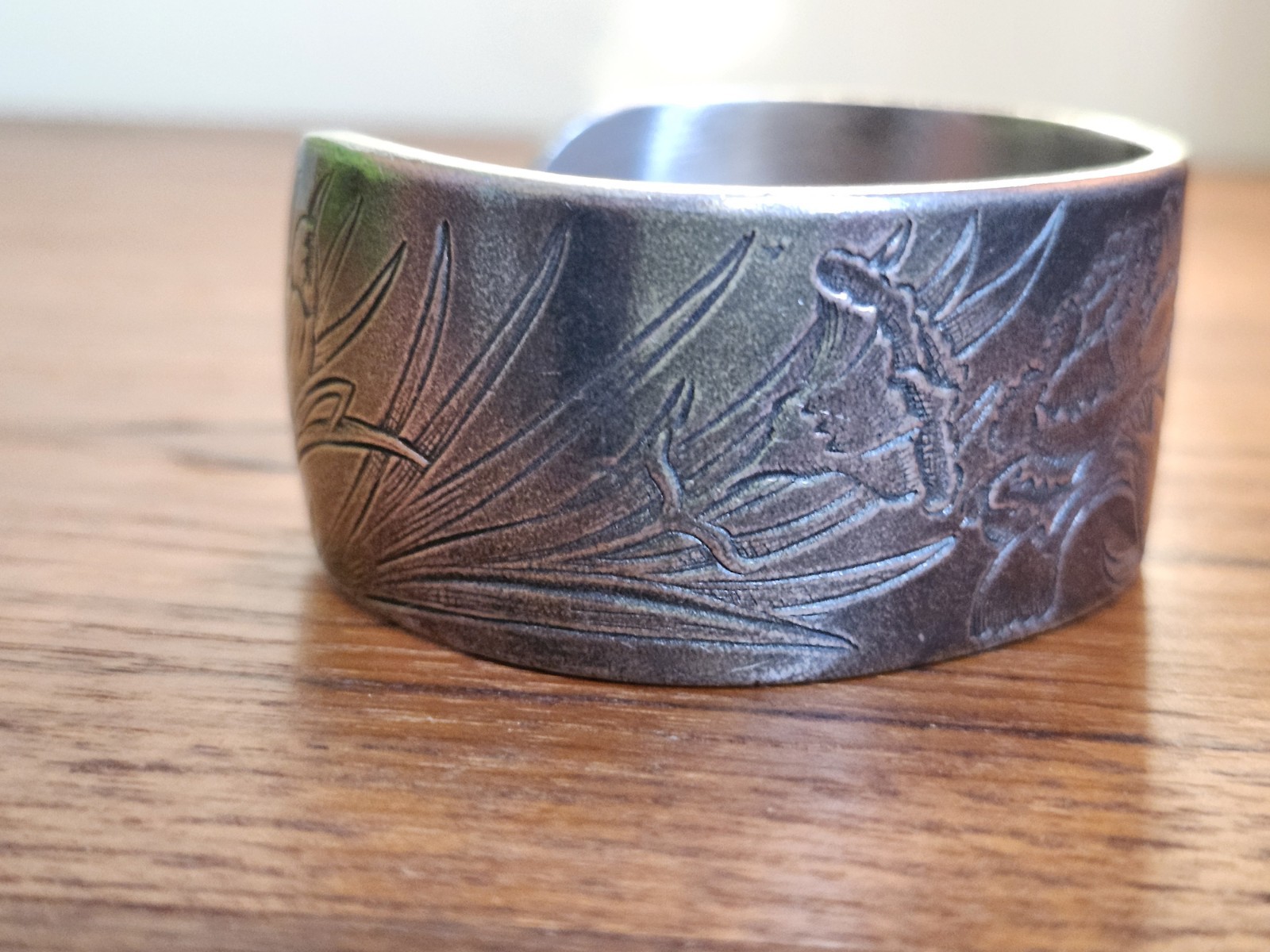 1970’s Salisbury Nouveau January Flower of the Month Pewter Cuff Bracelet