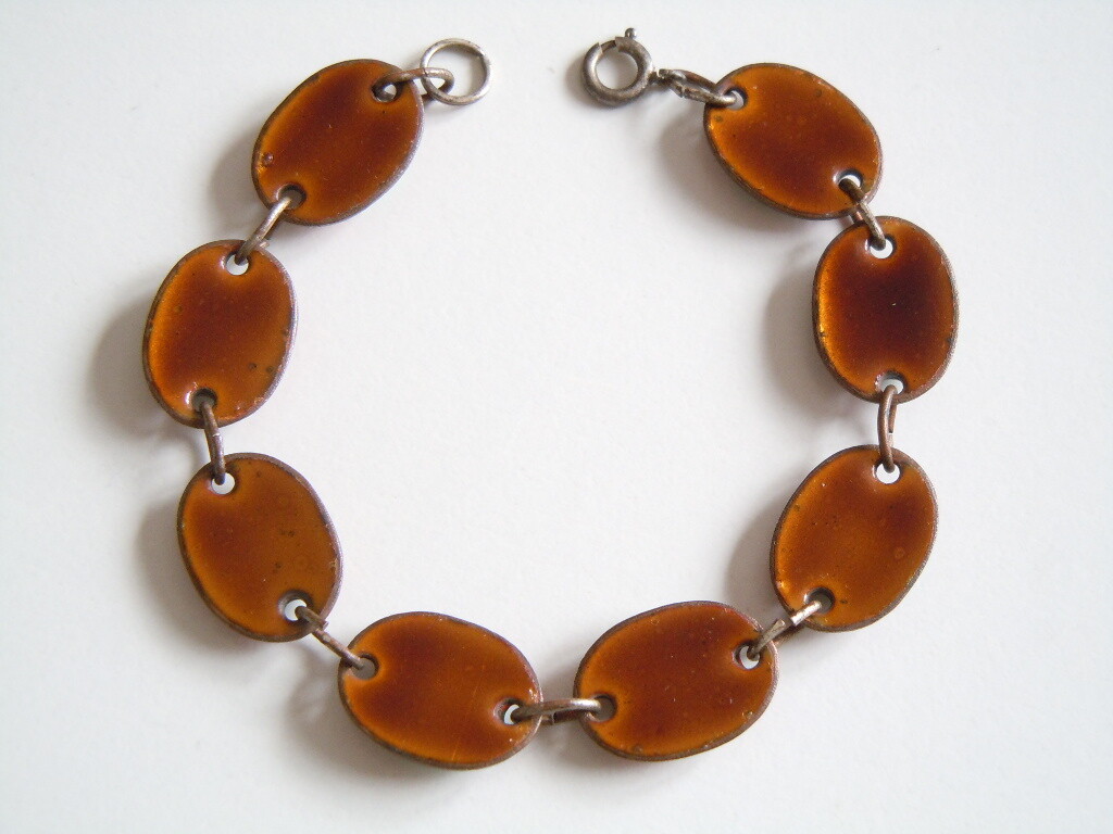 Vintage Bracelet Copper & Enamel Flower Designs 21.4 G / 19 Cm / B: 1.3 Cm