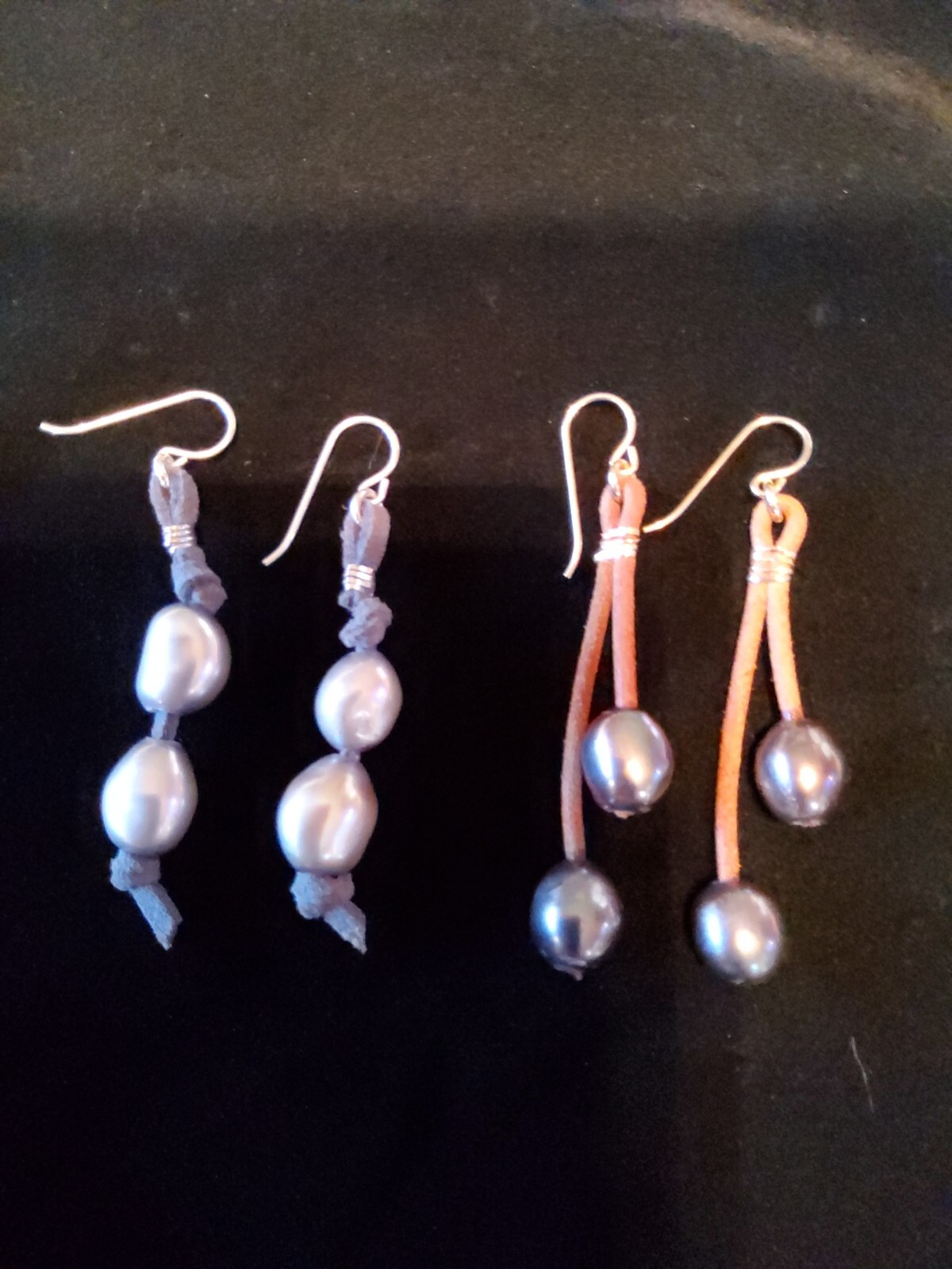 Vintage Pearl And Leather Drop Earrings