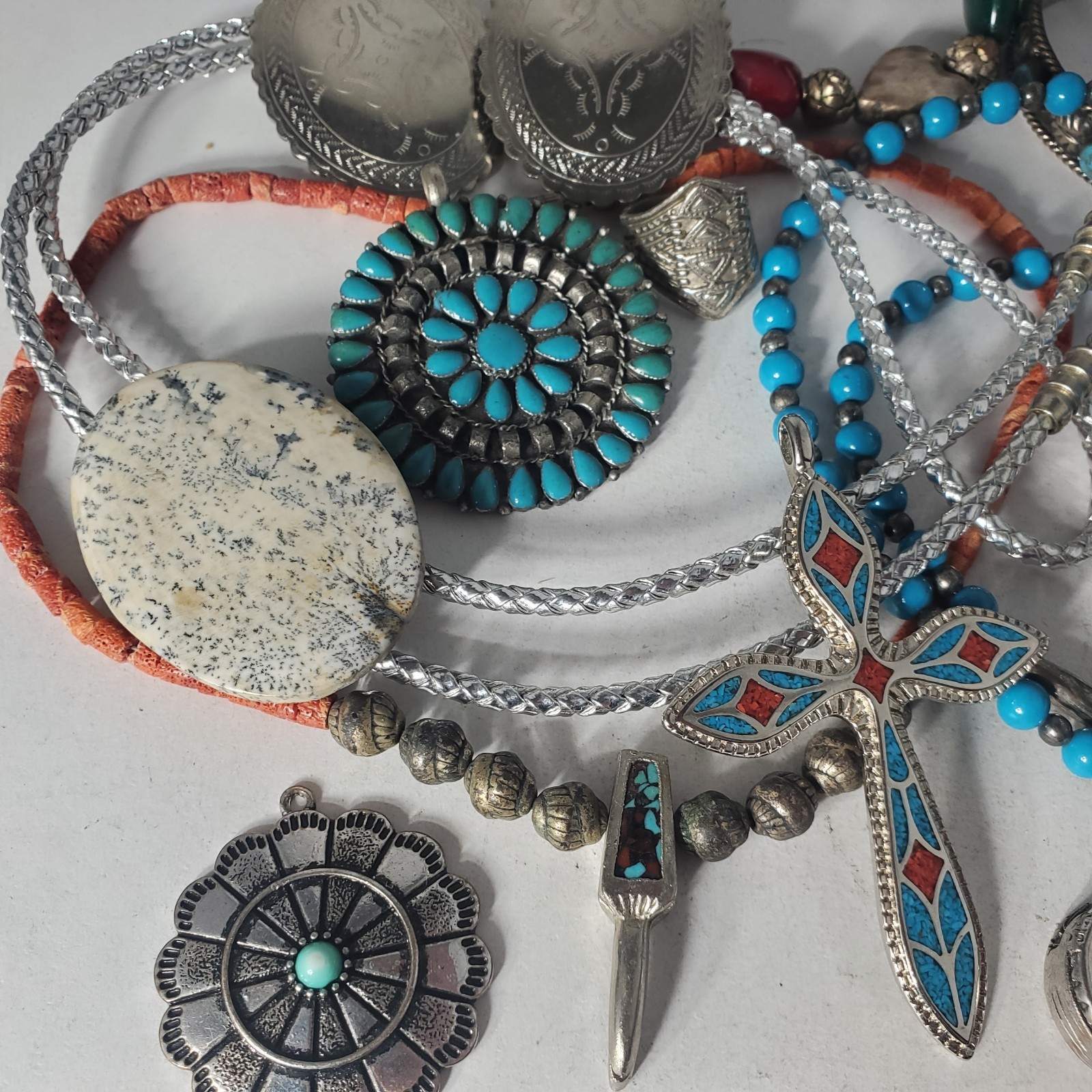 Vtg SOUTHWESTERN Silver Plated Alpaca Mixed Metals Jewlery Lot Collection 15 Pcs