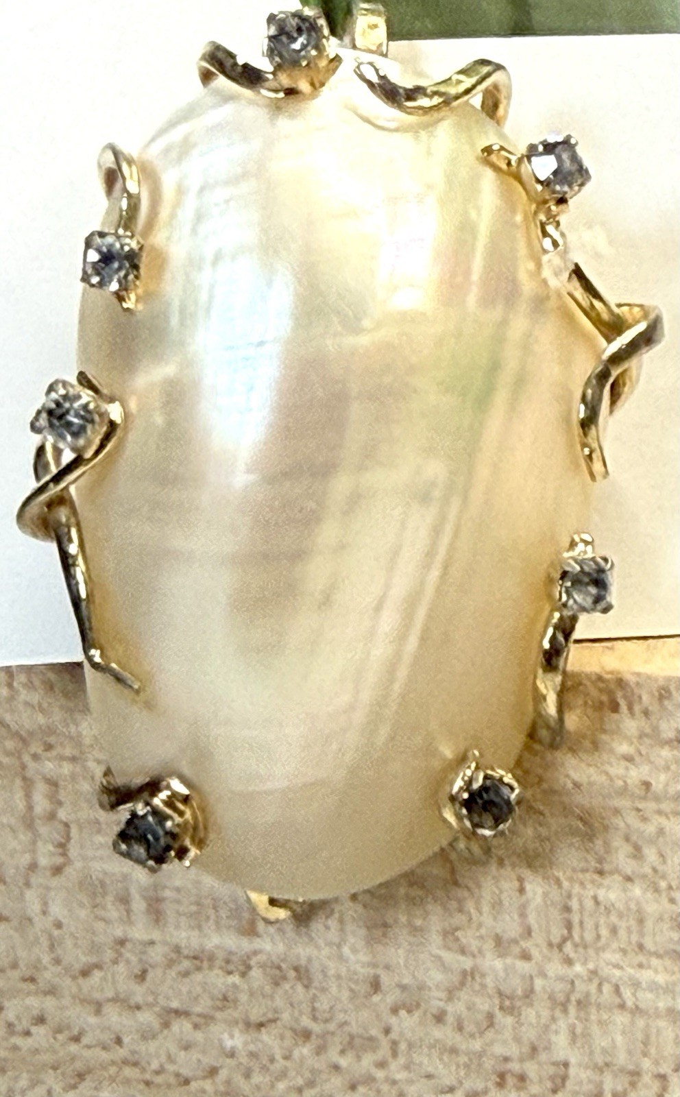 Signed Hattie Carnegie Vintage Fur Clip Faux MOP Shell Rhinestone Gift