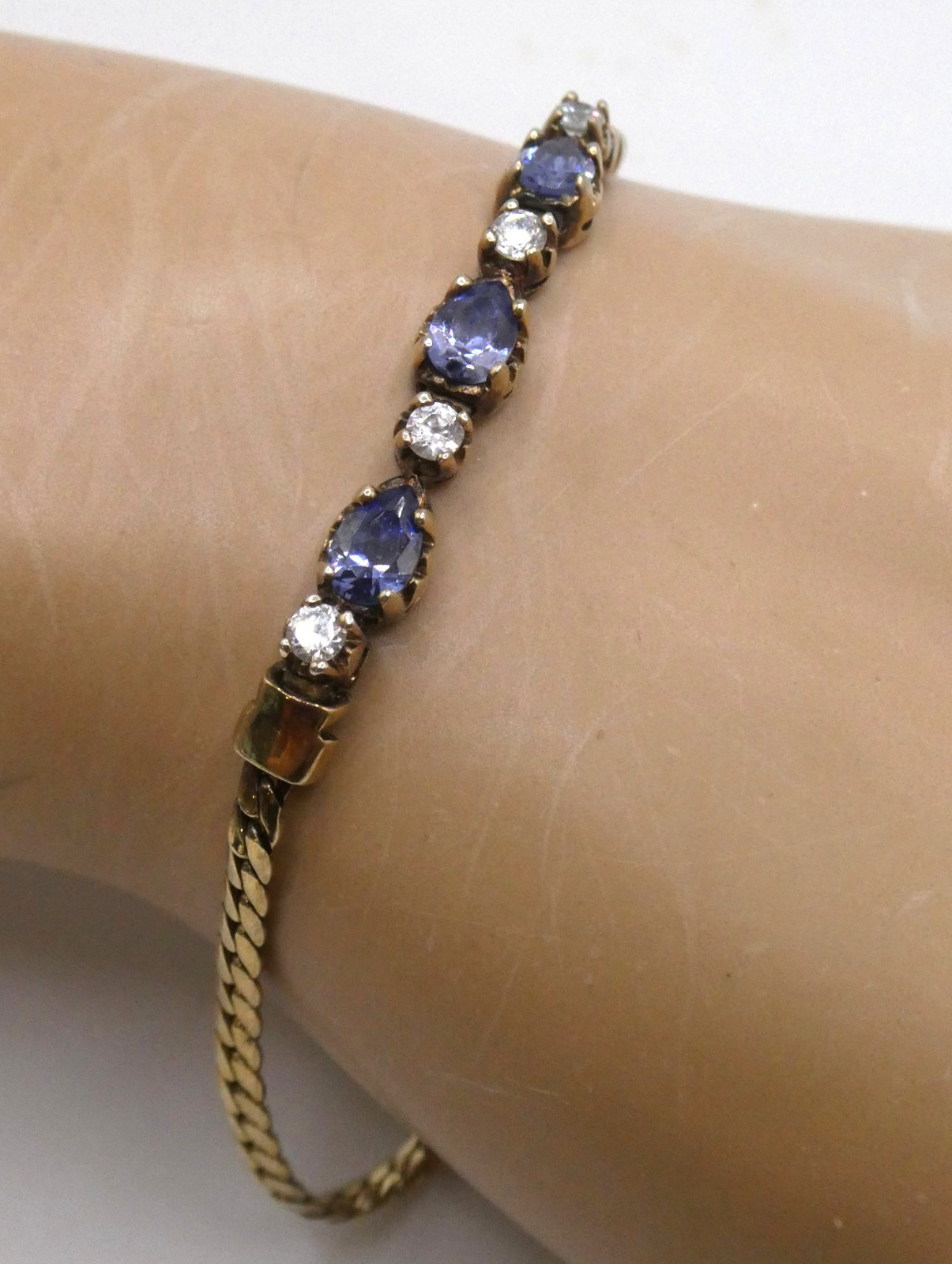 ADI 925 Sterling Silver Gold QVC Designer Iolite Gemstone Tennis Bracelet 7 1/4”