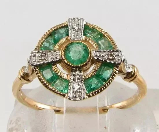 2.02Ct Art Deco Style Lab Created Emerald & Diamond Anniversary 14K Gold FN Ring