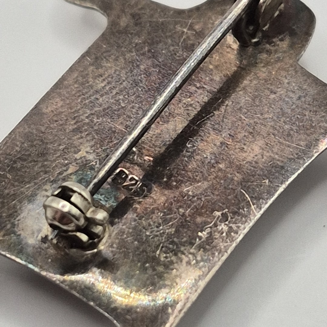 Vintage Sterling Silver 925 Black Enamel Rectangular Body Person Creature Brooch