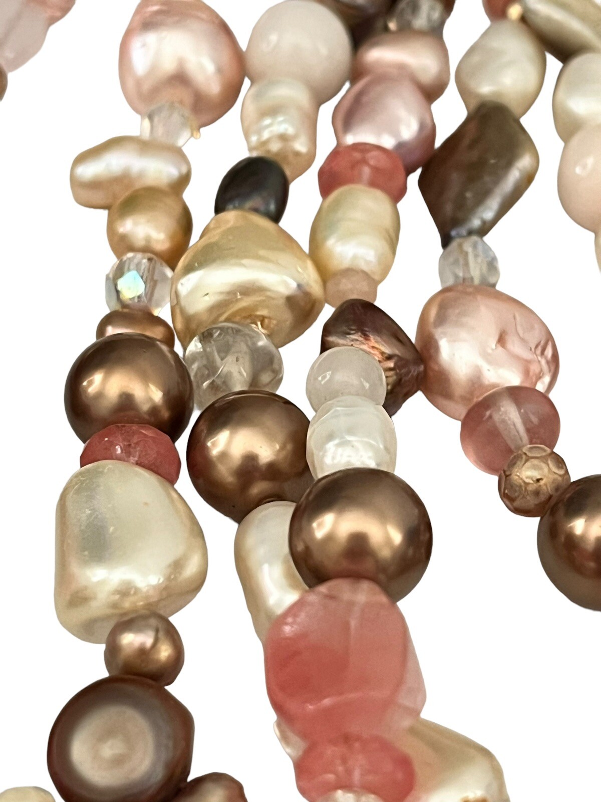 Vintage Faux Pearl Necklace 3 Strands Box Tab Clasp Made In India Pink Choker