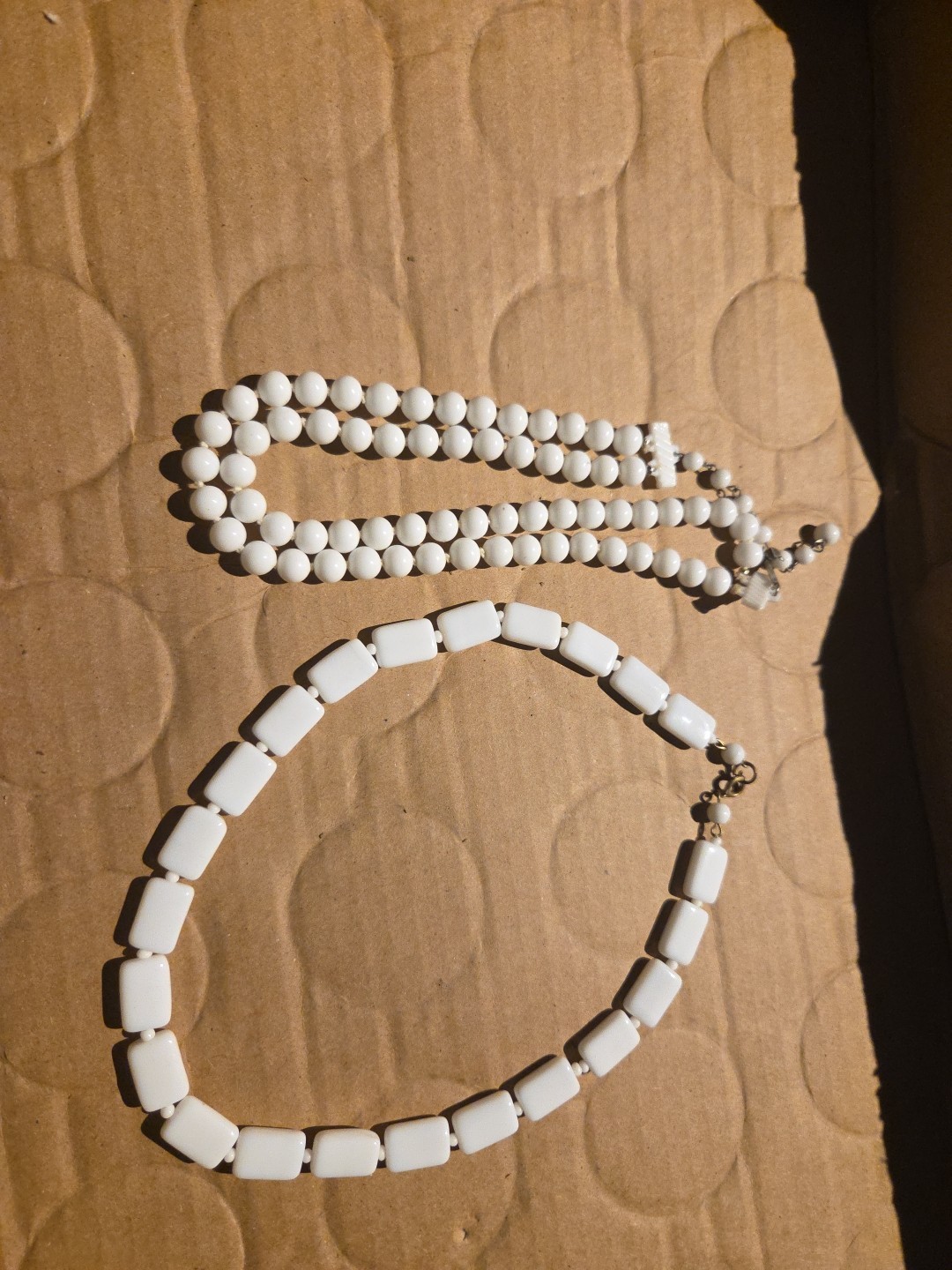 Vintage Milk Glass 17 1/4 Inch Chiclet And 15 1/4 Inch Double Tier Choker
