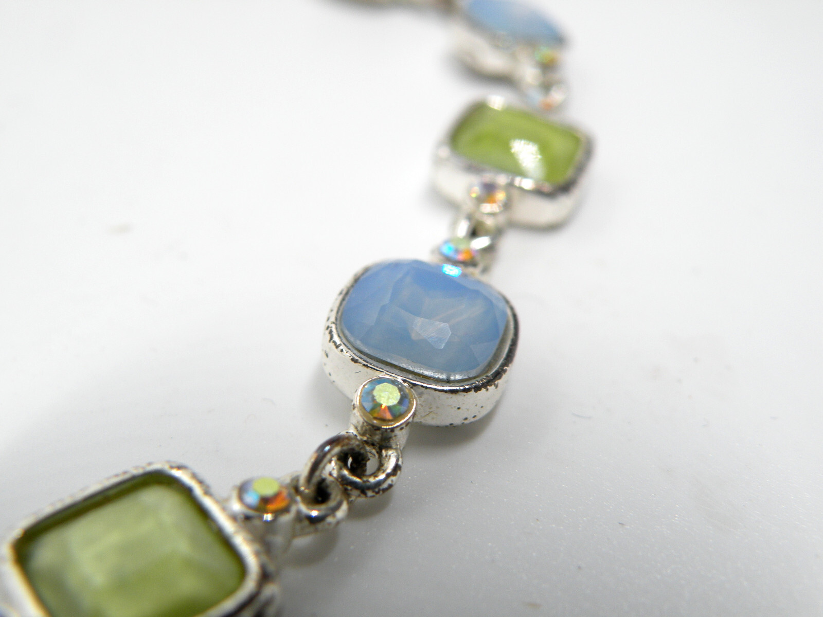 Vtg Anne Klein Signed Blue Green Crystal Silver Pendant Women Necklace – 63b19