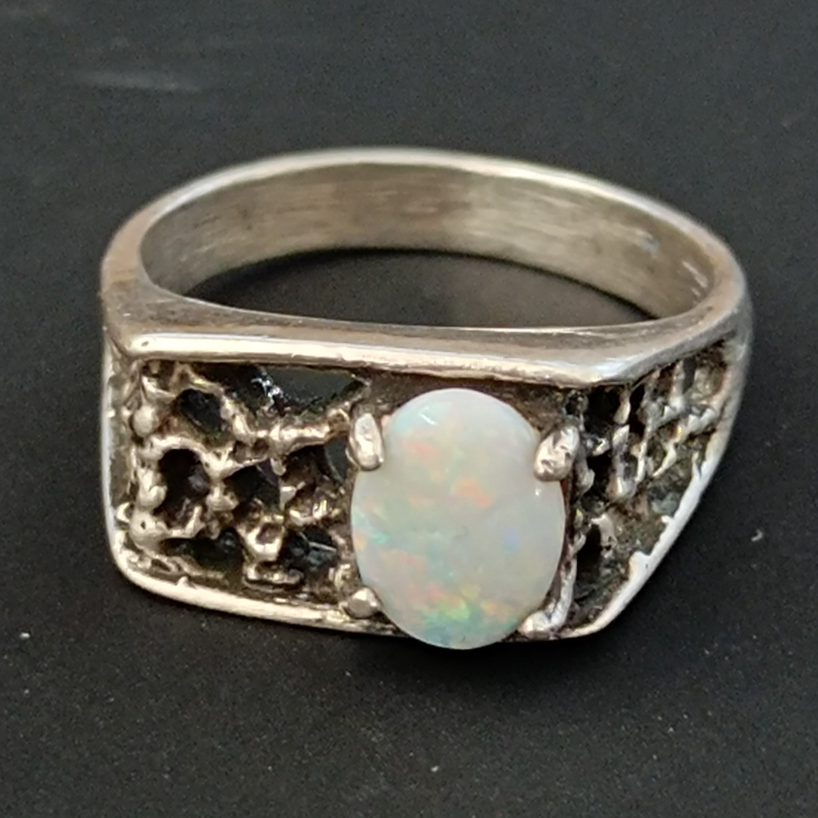 Vintage Opal Ring Silver Brutalist Modernist Israeli Men’s Pinky Women Abstract