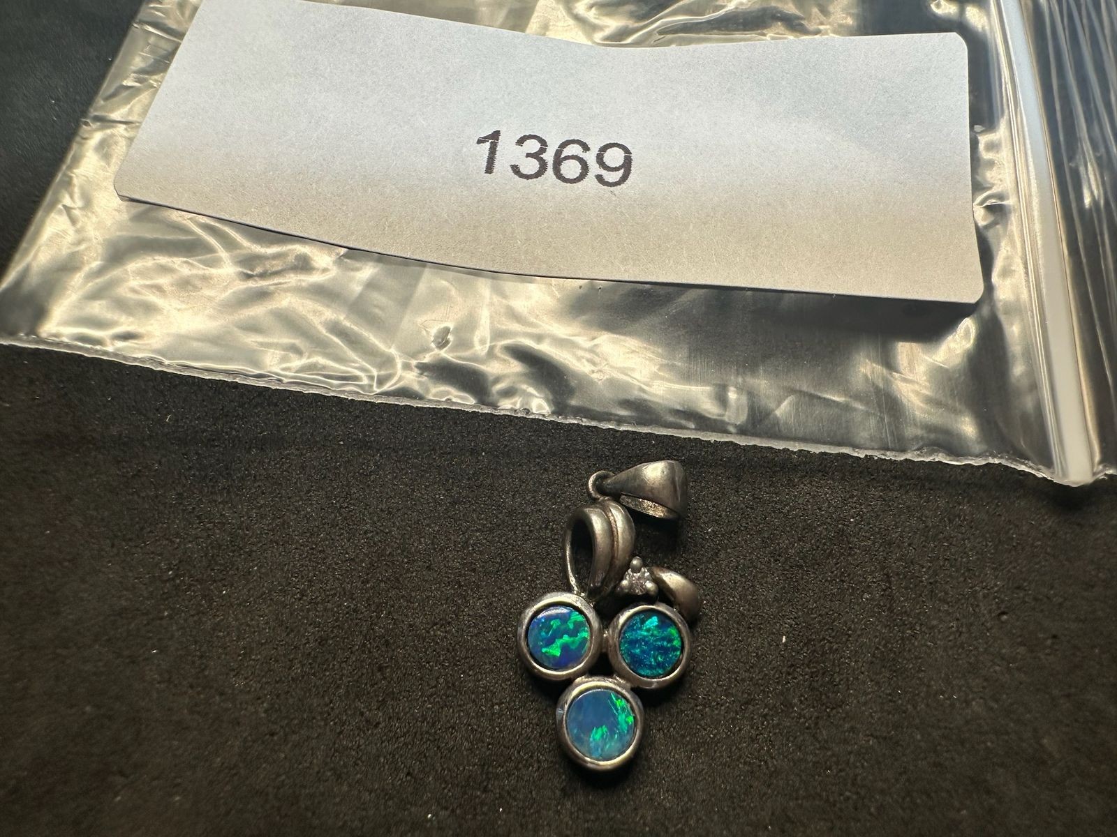 1.32g Vintage Sterling Silver 925 Blue Green Inlay Round Cluster Pendant M
