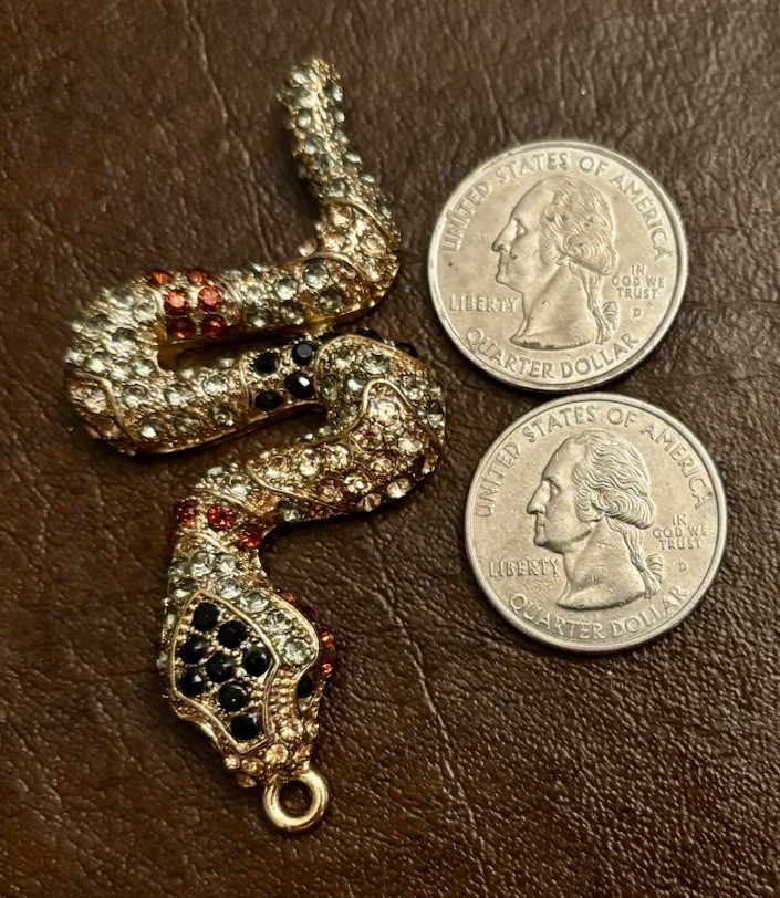 Vintage Rhinestoned Snake Pendant Gold Tone